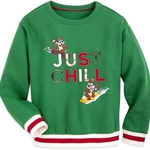 NWT Disney Parks Youth Embroidered Winter Holiday Chip n Dale Sweatshirt 9/10